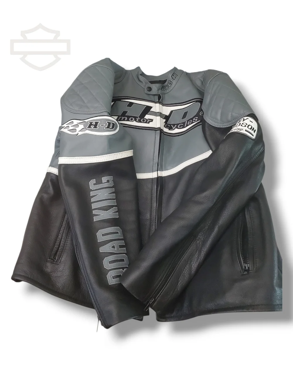 Harley-Davidson Road King Black and Gray Leather Riding Jacket - Picture 5 of 15